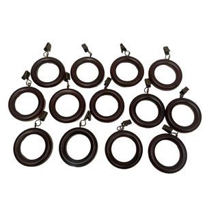 Vintage MCM Large Round Wooden Curtain Rod Drapery Rings Eye Hooks Lot of 13